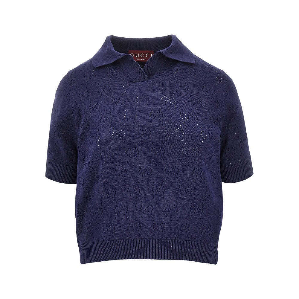 Gucci Knitted Polo Shirt With Openworked Gg Motif